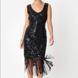 Unique Vintage 1920s Sequin Cocktail Flapper Dress